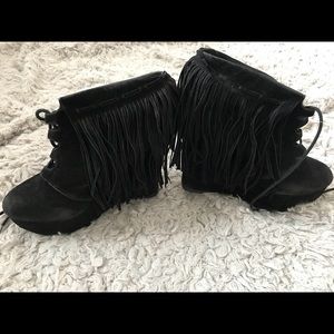 Black Charlotte Russe Fringe Booties